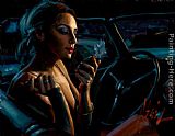 Darya In Car With Lipstick by Fabian Perez